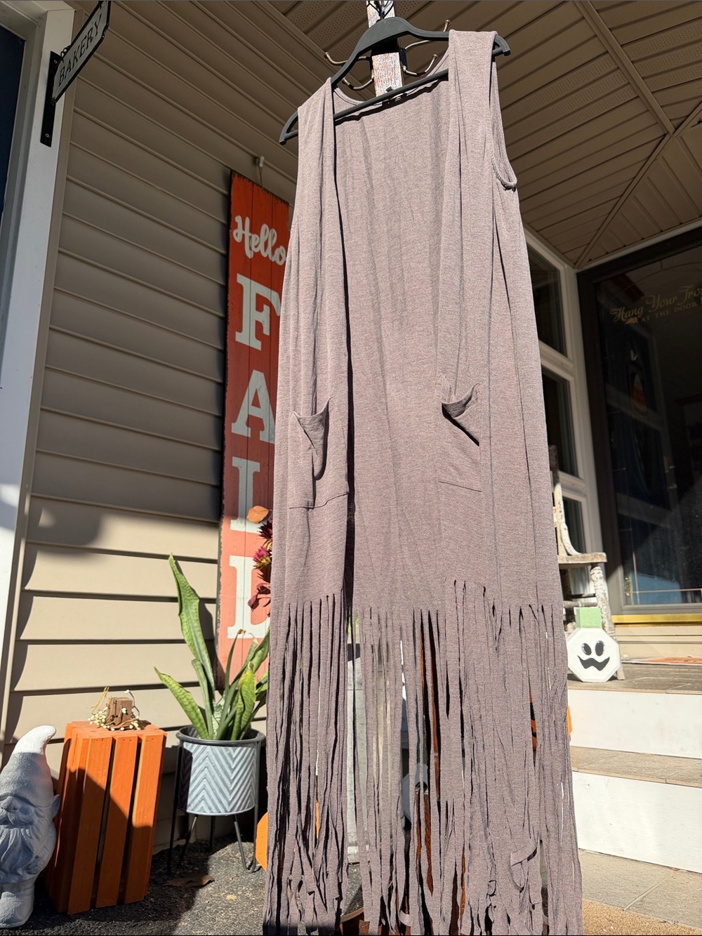 Vintage JODIFL Long Open Fringe Duster Vest in Gray